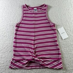 NWT Nordstrom Girls Striped Twist Front Tank Top Shirt Size L Pink White Ribbed